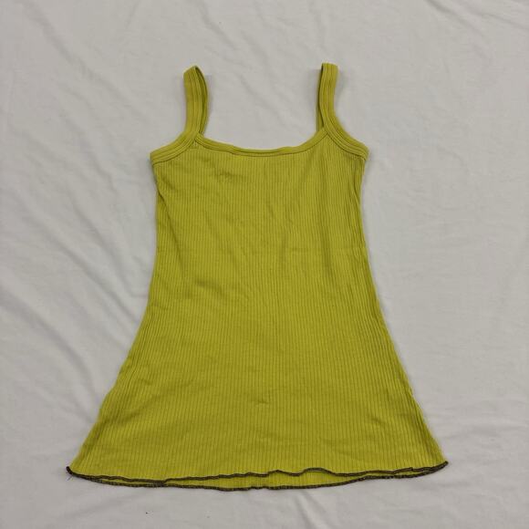 Vtg Y2K DKNY Tank Top Cami Ribbed Chartreuse Yellow McBling Grunge Size Medium - Picture 8 of 8